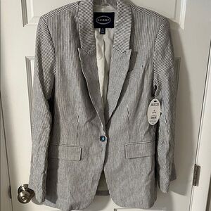 Scoop Women’s Narrow stripe linen blazer Black/white size small 4-6